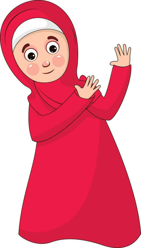 A cute Muslim girl cartoon on white background. vector
