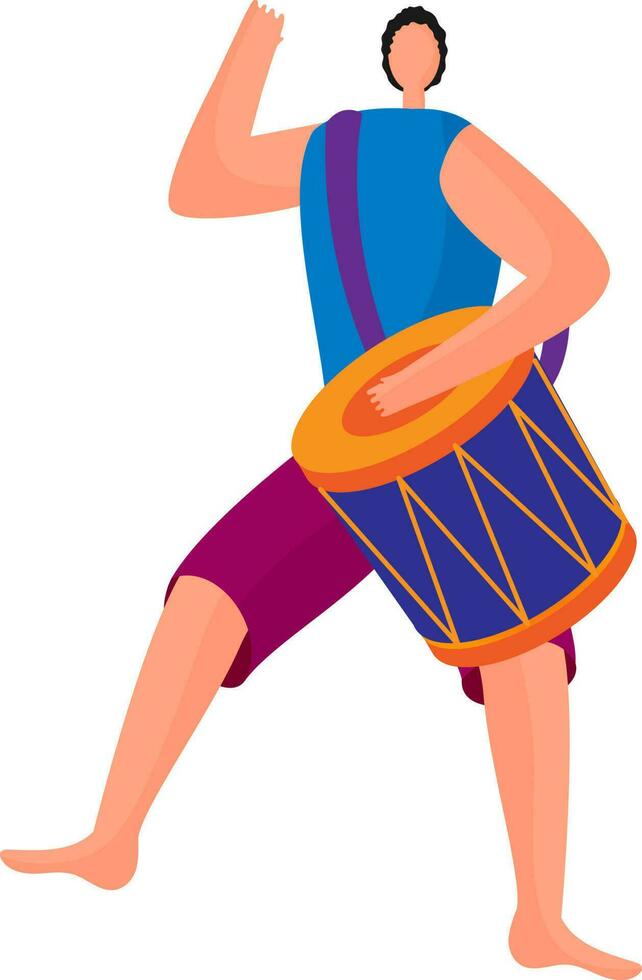 Character of faceless man beating drum. vector