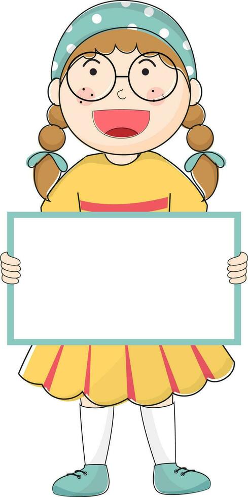 Happy little girl holding blank board. vector