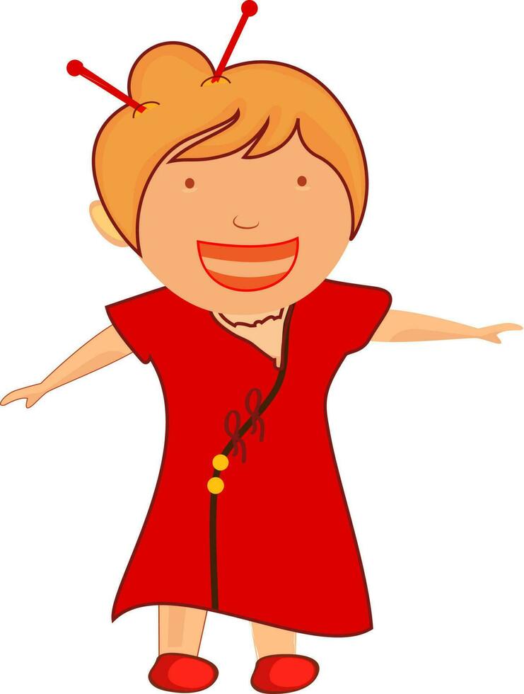 Smiling chinese girl wearing red dress. vector