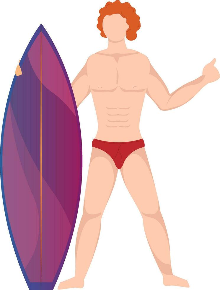 Vector illustration of surfer man holding surfboard.