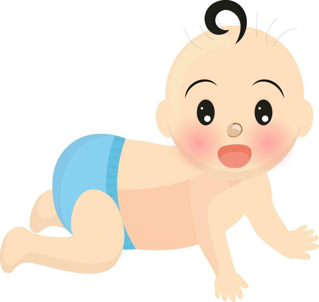 Cute baby in crawling pose. vector