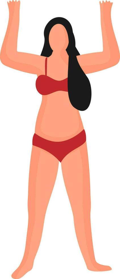 Character of faceless woman raising hands up. vector