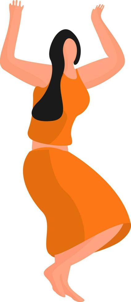 Faceless woman character in dancing pose. vector