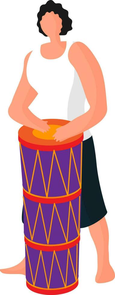 sin rostro hombre personaje con conga tambor. vector