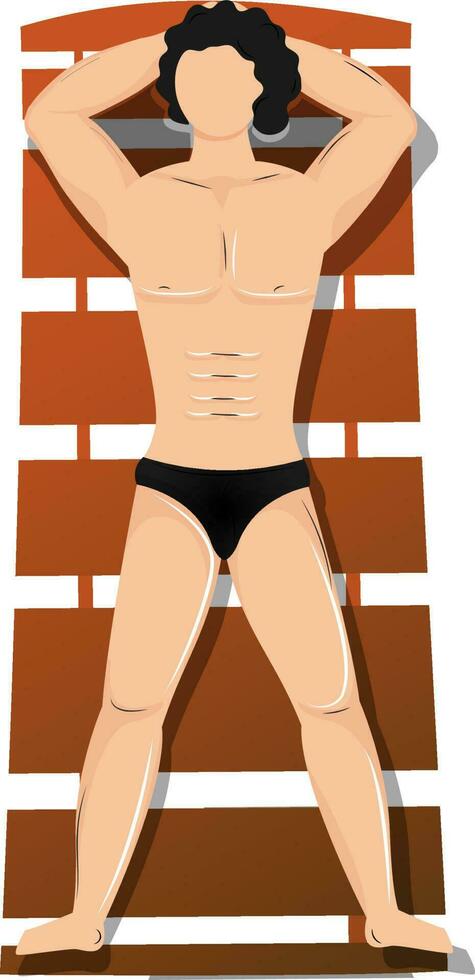 Top view illustration of swimmer man relaxing on the beach bed. vector