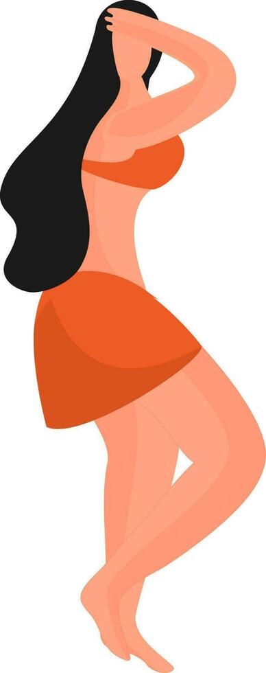 Faceless lady character in dancing pose. vector