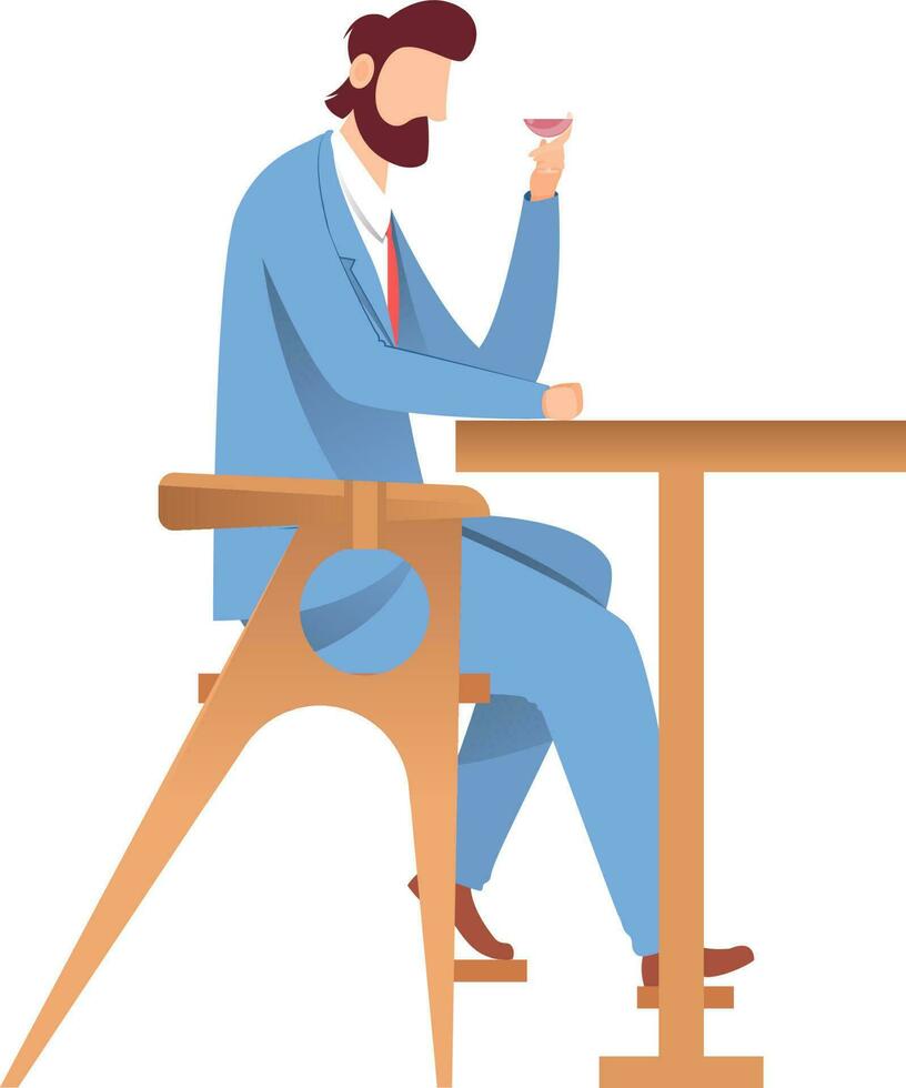 Faceless man drinking sitting on the chair with table. vector