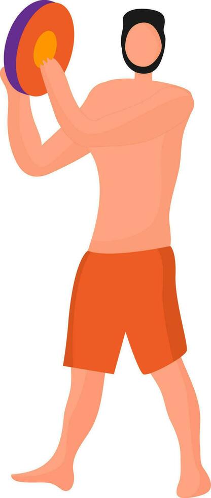 Character of faceless man holding tambourine. vector