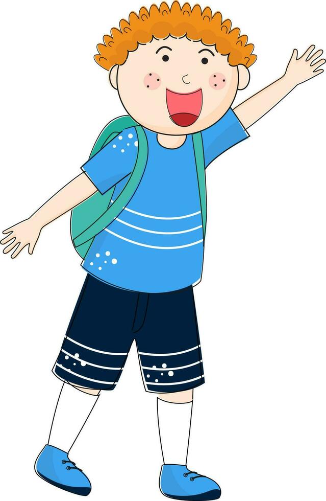 Cute little student boy character in gesture position. vector