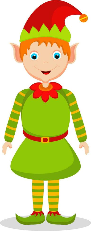 linda pequeño niña vistiendo Navidad disfraz duende. vector