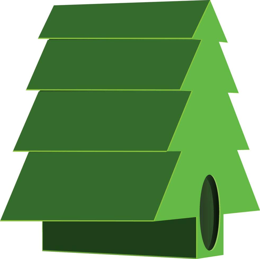 3D illustration of green hut in Christmas tree. vector