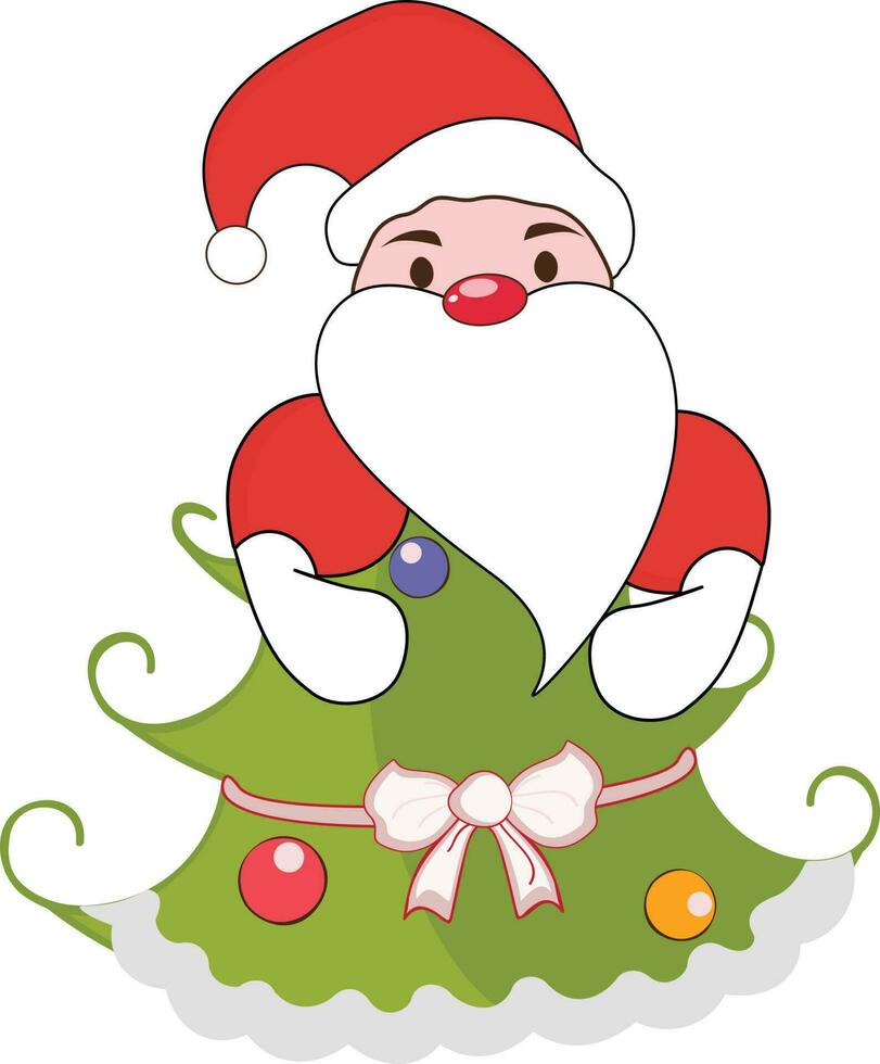 Cartoon Santa Claus with Christmas tree. vector