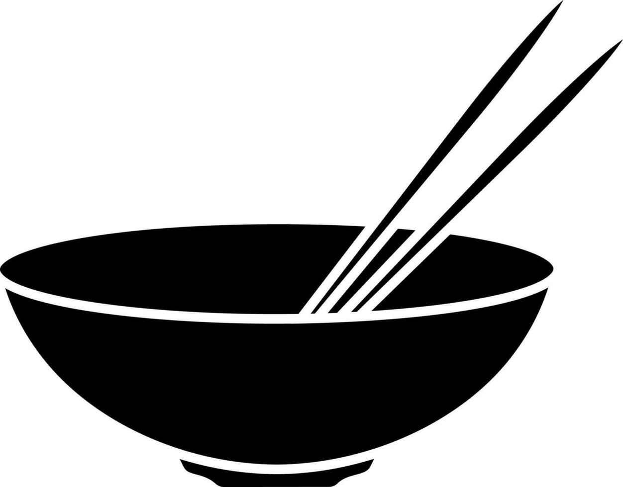 Icon of black chopsticks in bowl. vector