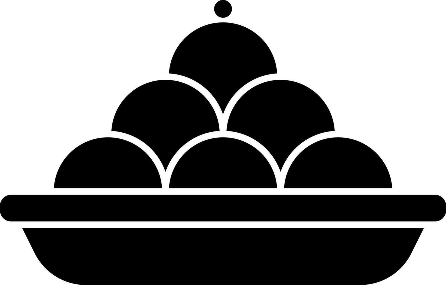 Black sweets on plate in flat style. vector