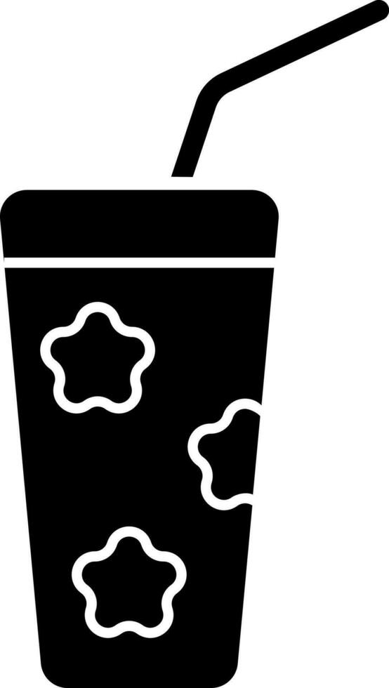 Black and White straw with glass icon in flat style. vector