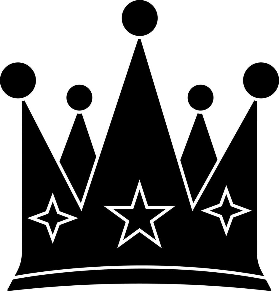 Stars decorated crown icon in Black and White color. vector