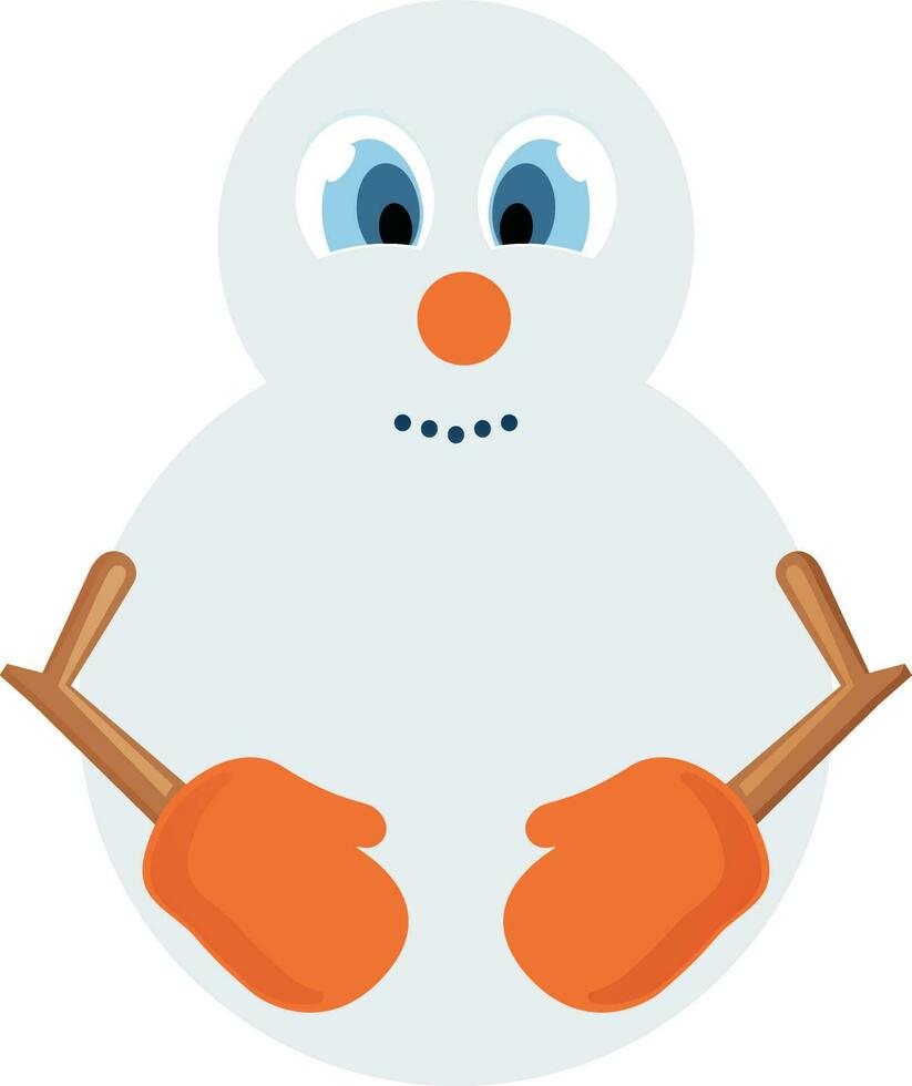 Cartoon character of sowman wearing orange gloves. vector