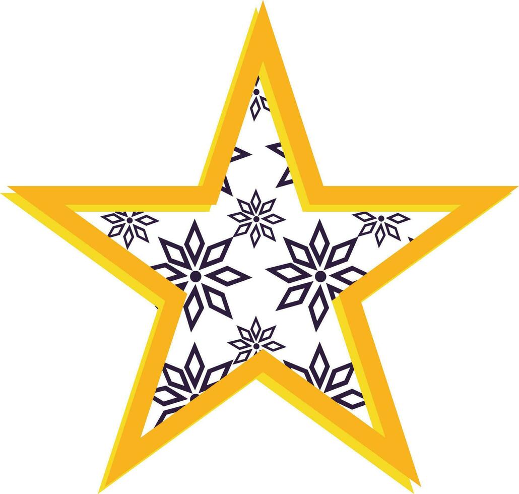 Snowflake decorated star in yellow color. vector