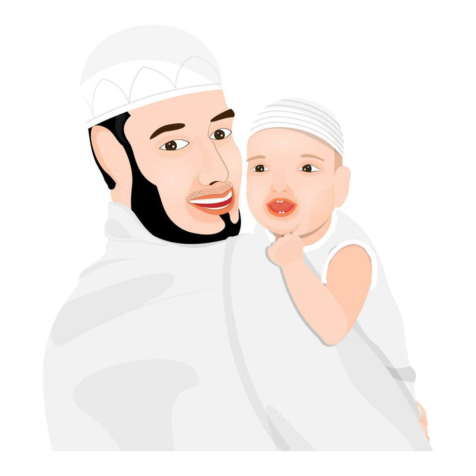 Cartoon character of a father carrying his child in his lap on white background. vector