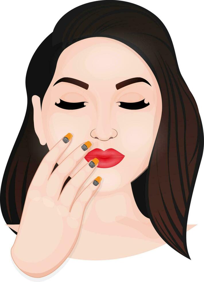 Beautiful woman touching her face element. vector