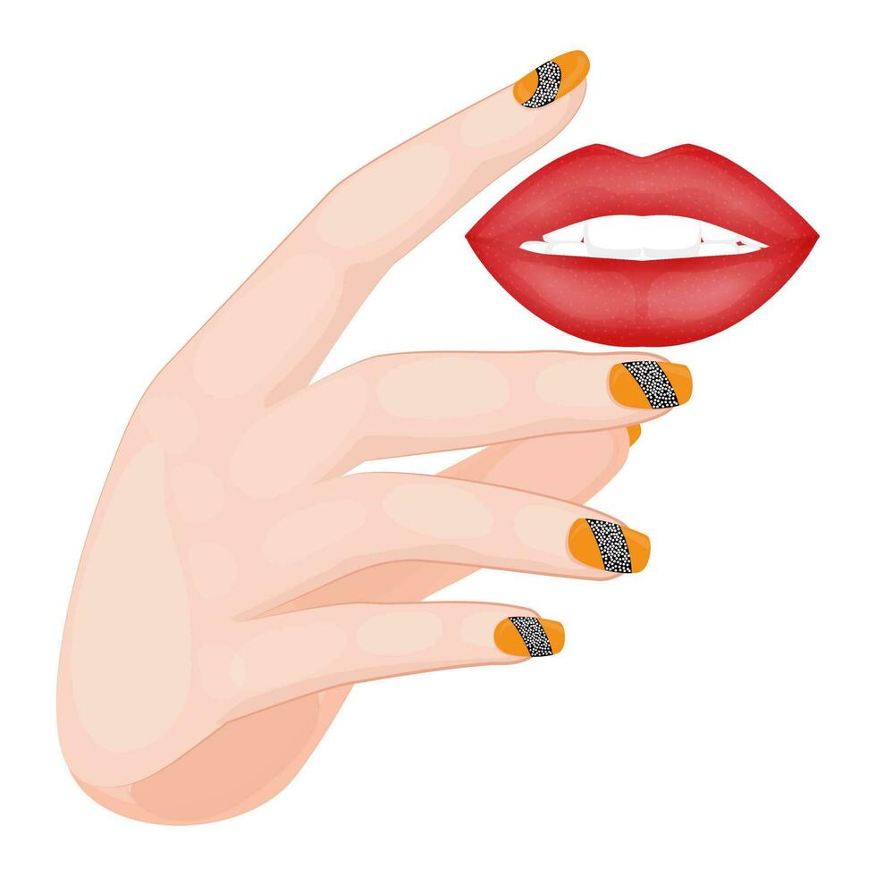 Illustration of woman hand holding lips element. vector