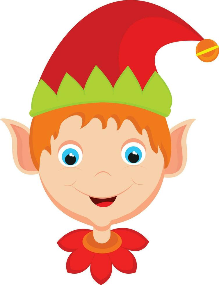 Cute Christmas elf cartoon face. vector