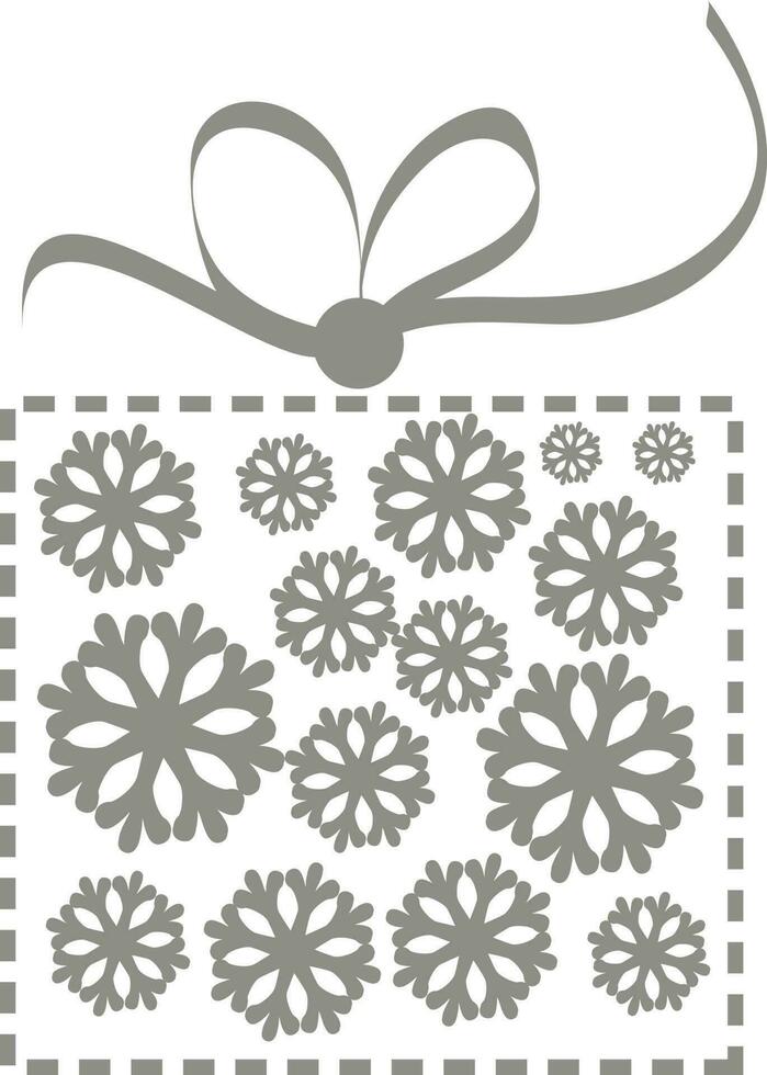 Snowflake decorated gift box with ribbon. vector