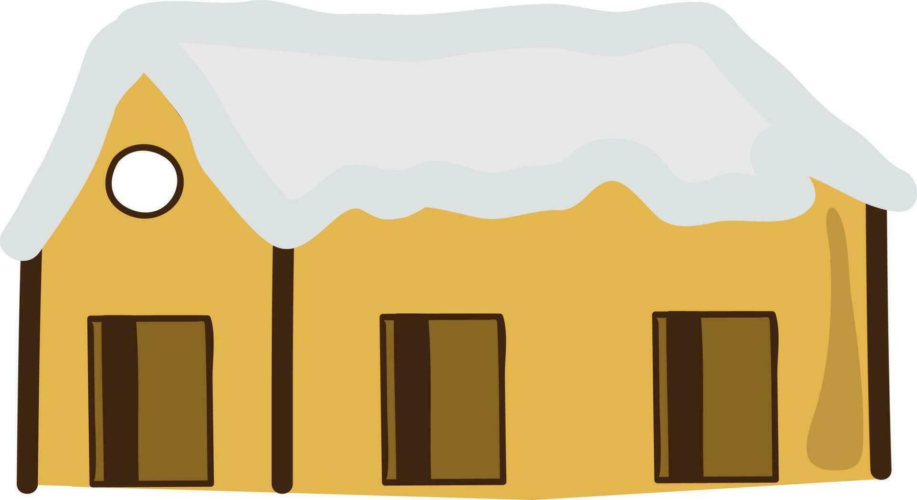 Illustration of brown hut cover with white snow. vector