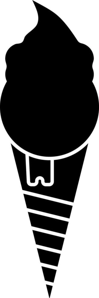 Black and White ice cream cone icon in flat style. vector