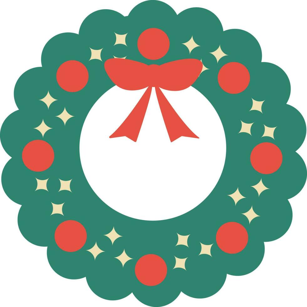 Coniferous wreath decorated with bow, stars and circle. vector