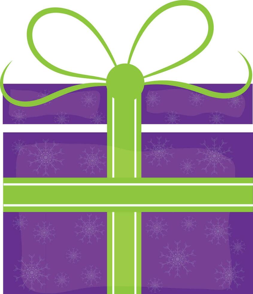 Flat style purple gift box with green ribbon. vector