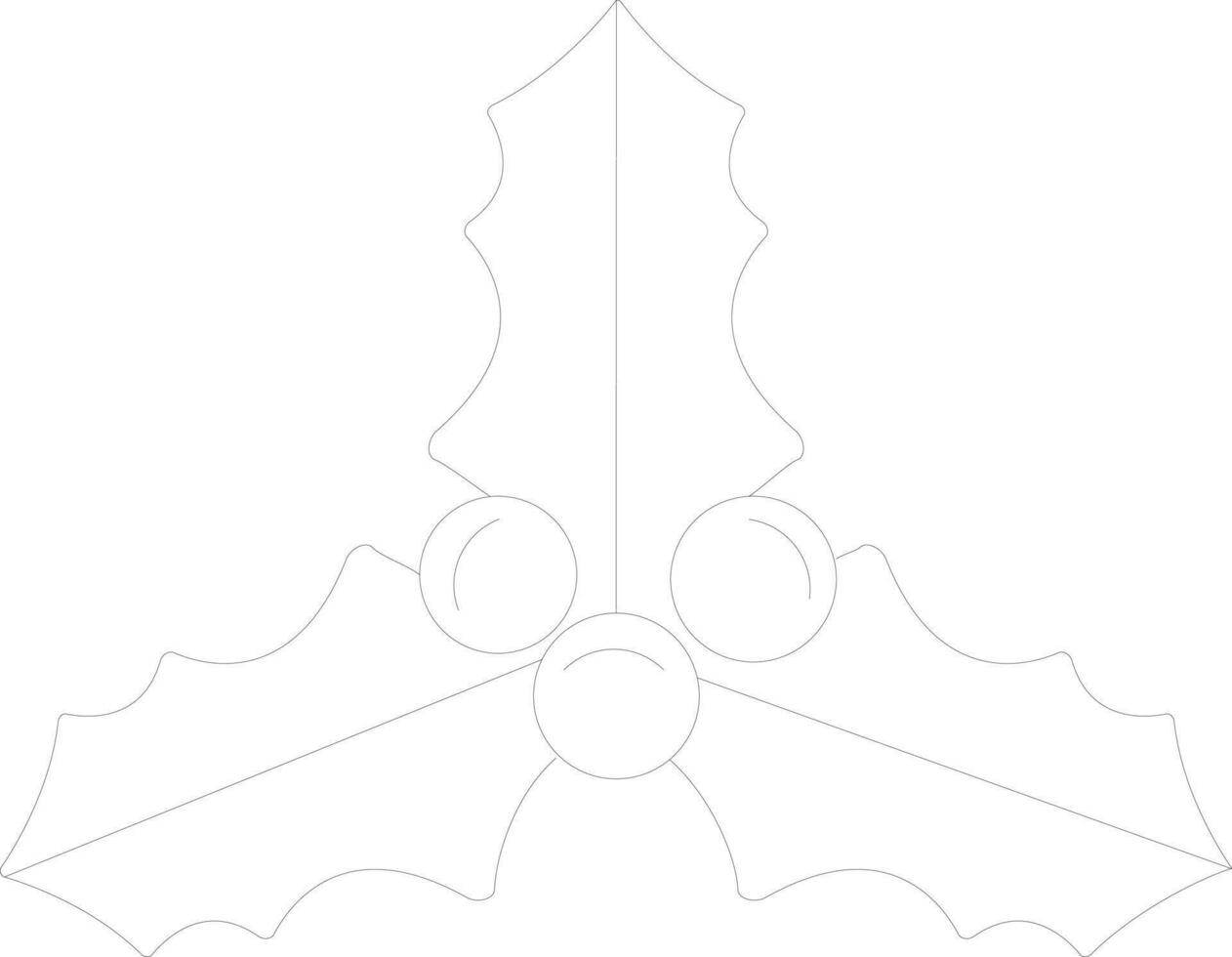 Line art christmas hollies with leaves. vector