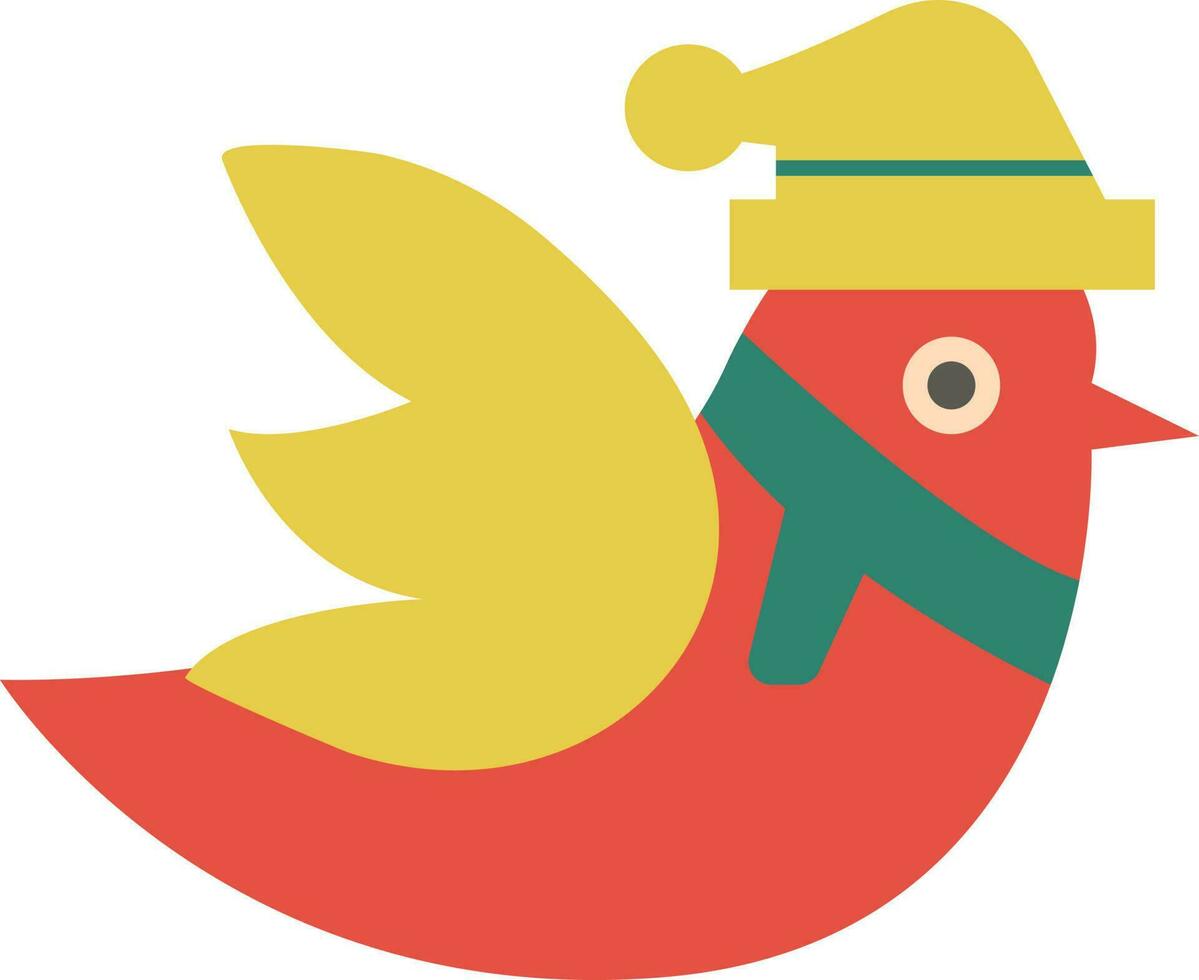 Colorful icon of Bird wearing santa cap and scarf. vector