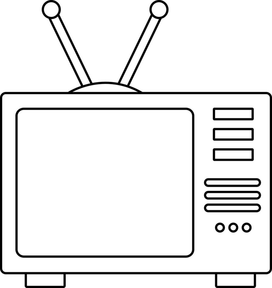 Stroke style of television icon with antenna for broadcast. vector