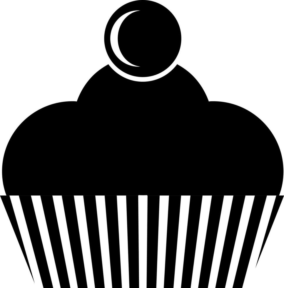 Glyph icon or symbol of cupcake in black and white color. vector