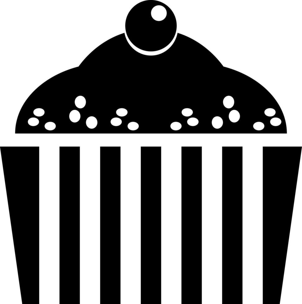 Black and White cherry cupcake icon in flat style. vector