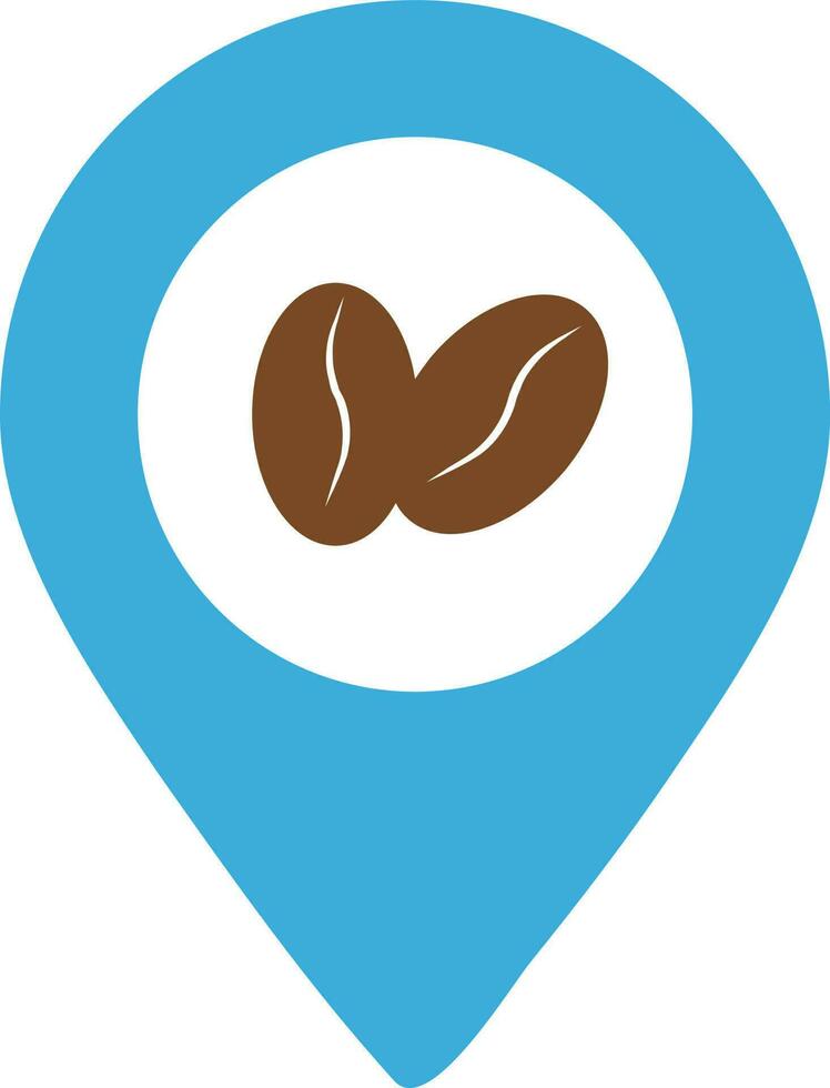 Brown coffee bean in blue map point. vector