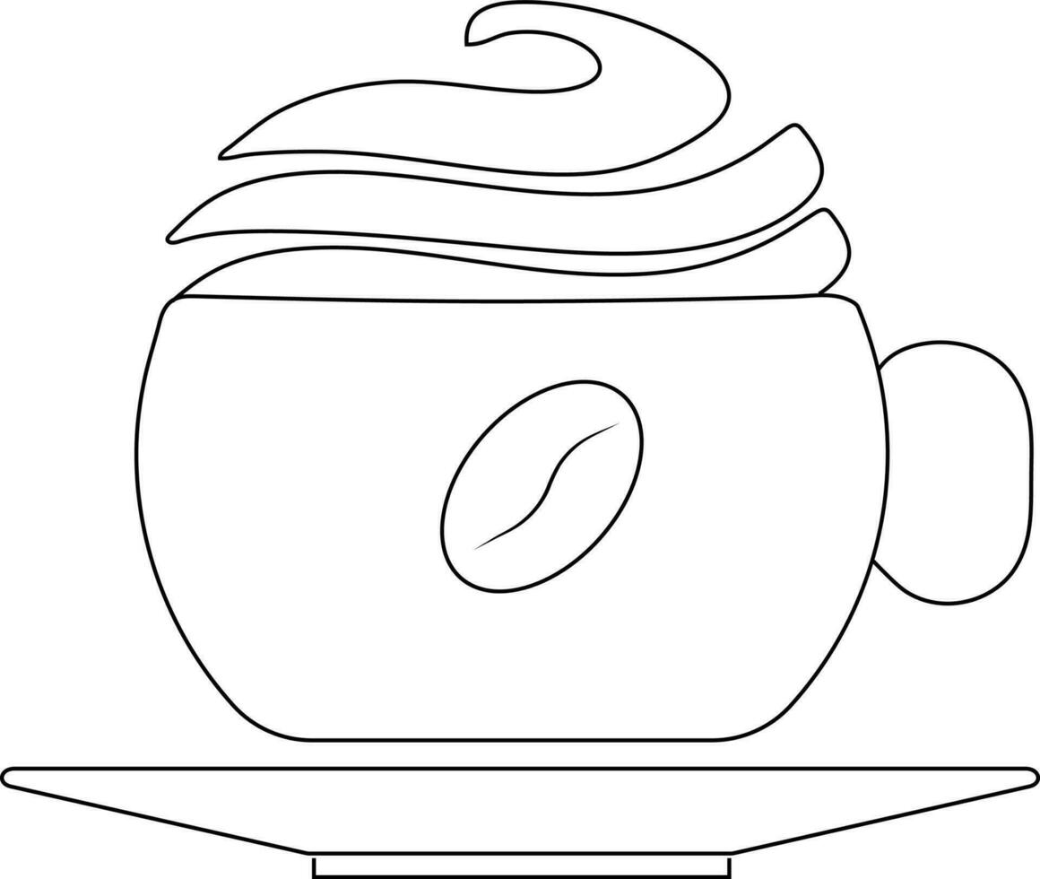 Coffee cup with plate in black line art illustration. vector