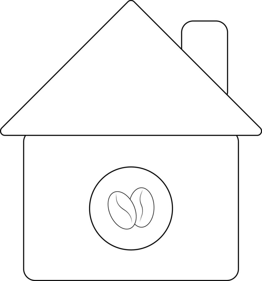Coffee bean icon on hut in black line art. vector
