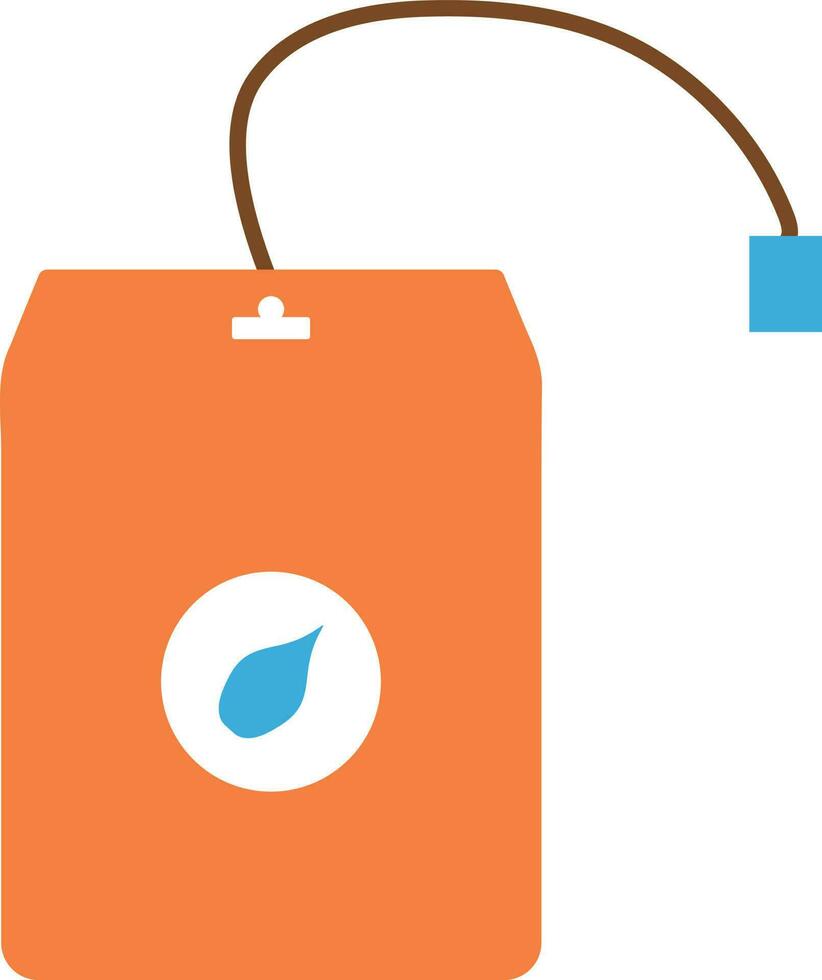 Blue leaf decorated on orange tea bag. vector
