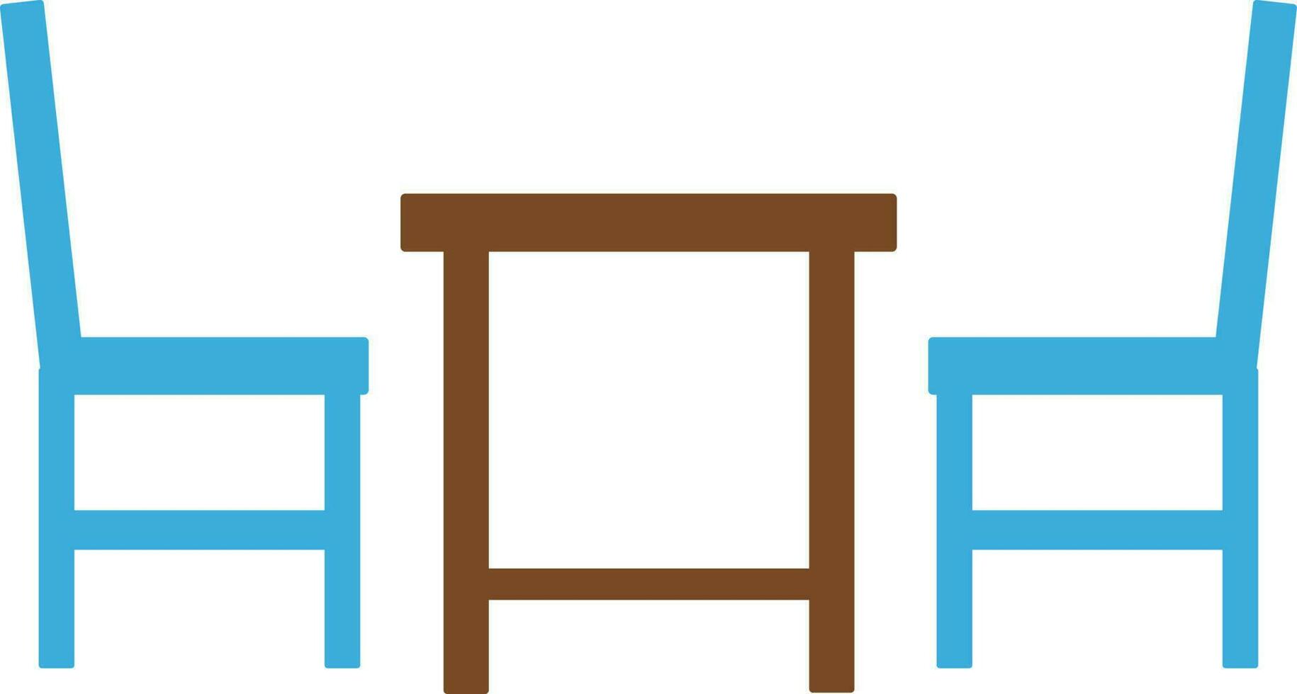 Brown table with blue chairs icon. vector