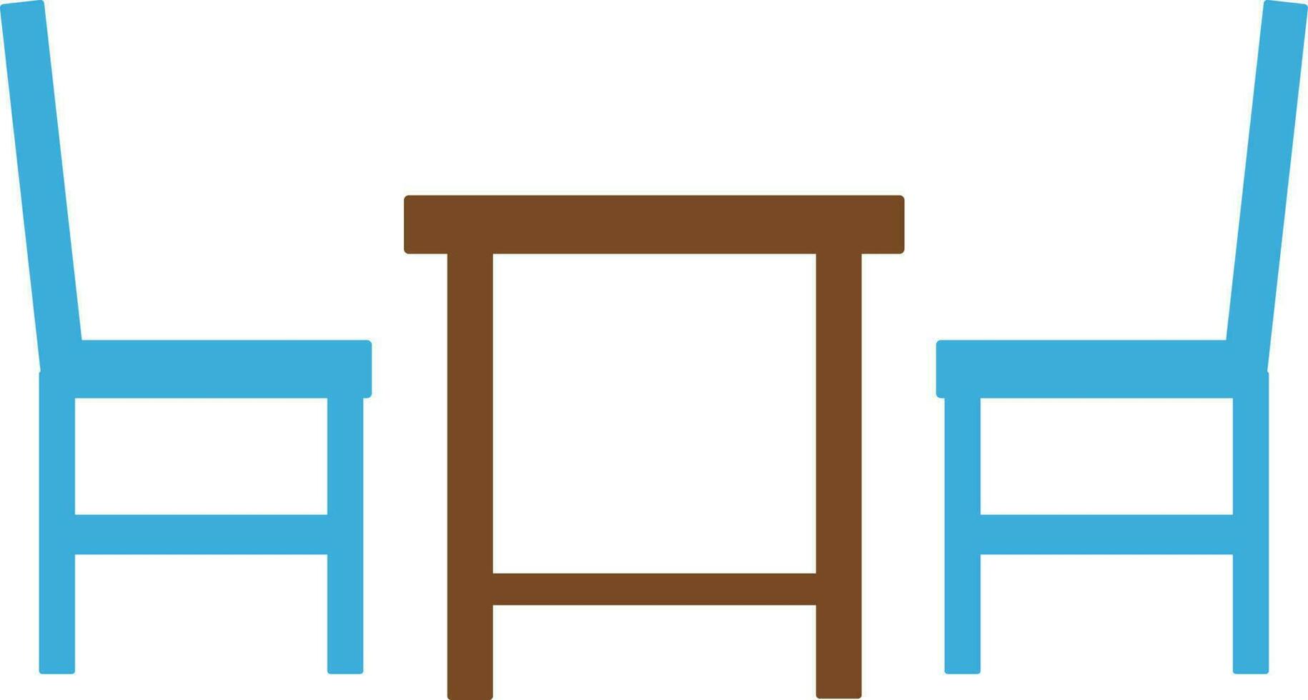 Brown table with blue chairs icon. vector