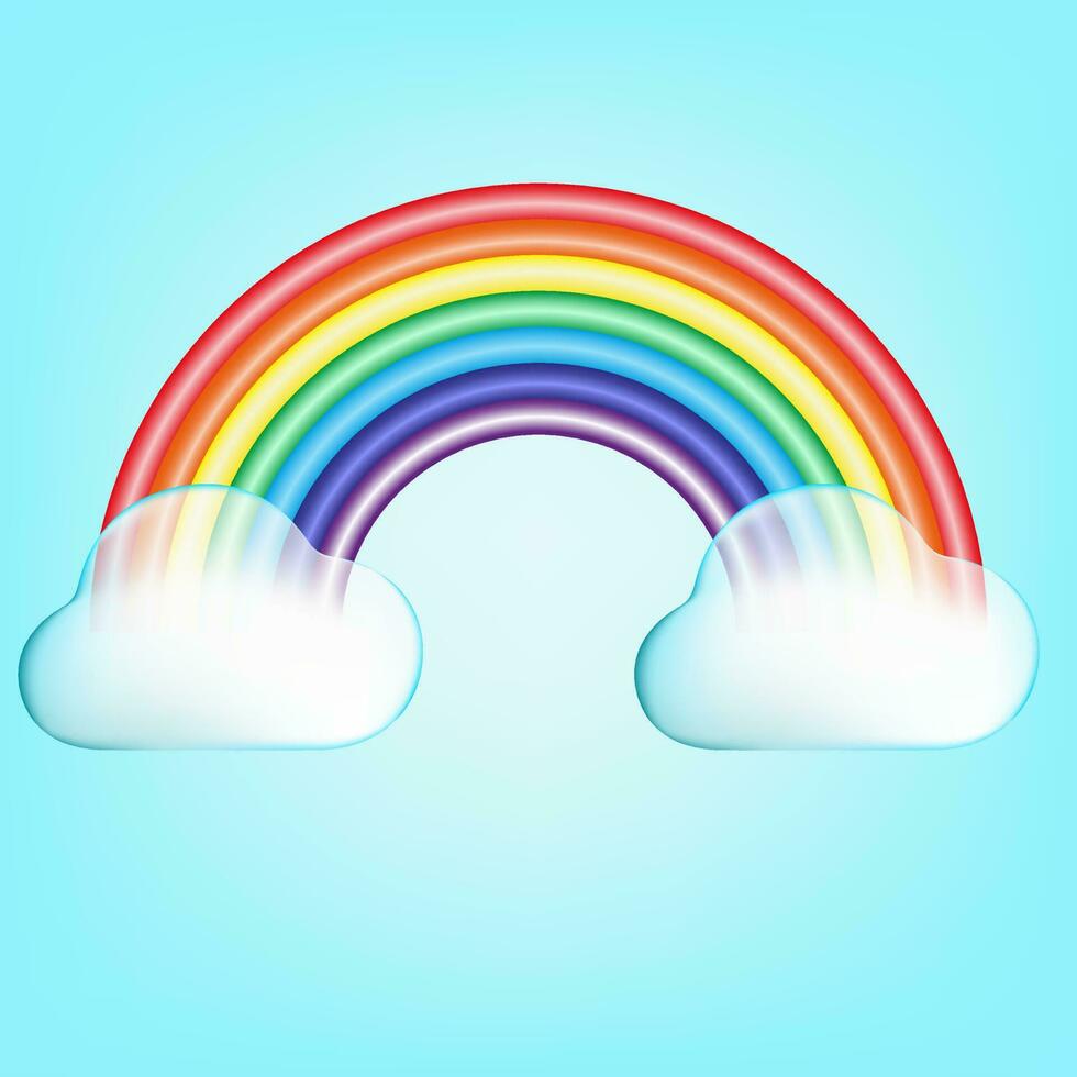 3d linda arco iris dibujos animados con ver mediante nubes vector