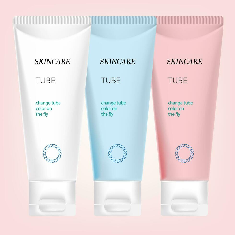3D Skincare Tube Cleanser Foam Gel Lotion Toothpaste Rope Vector Logo Mockup Product Illustration Changeable Tube Color