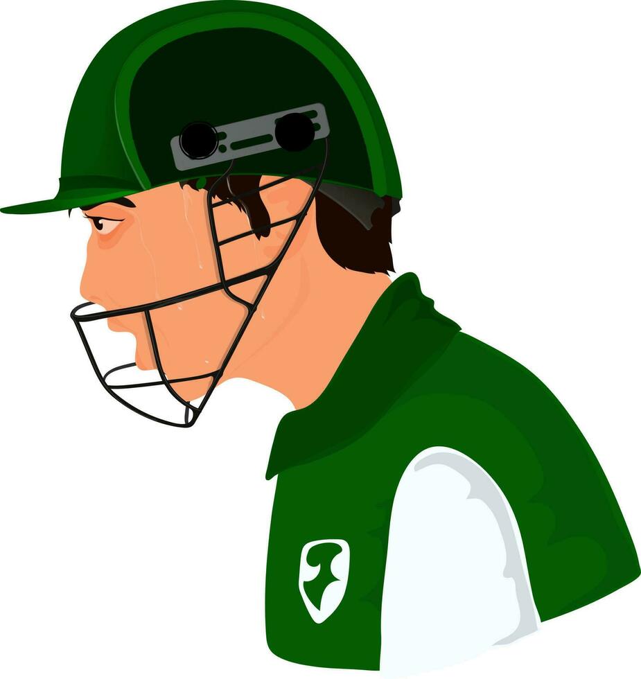 Cricket player wearing green helmet. vector