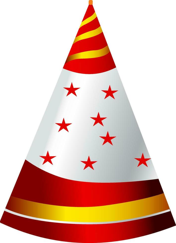 Shiny illustration of party hat in red and white color. vector