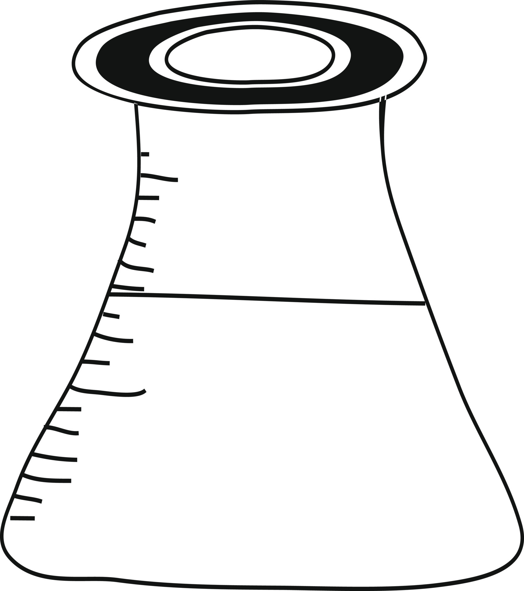 Line art illustration of a beaker in black and white color. 24290015