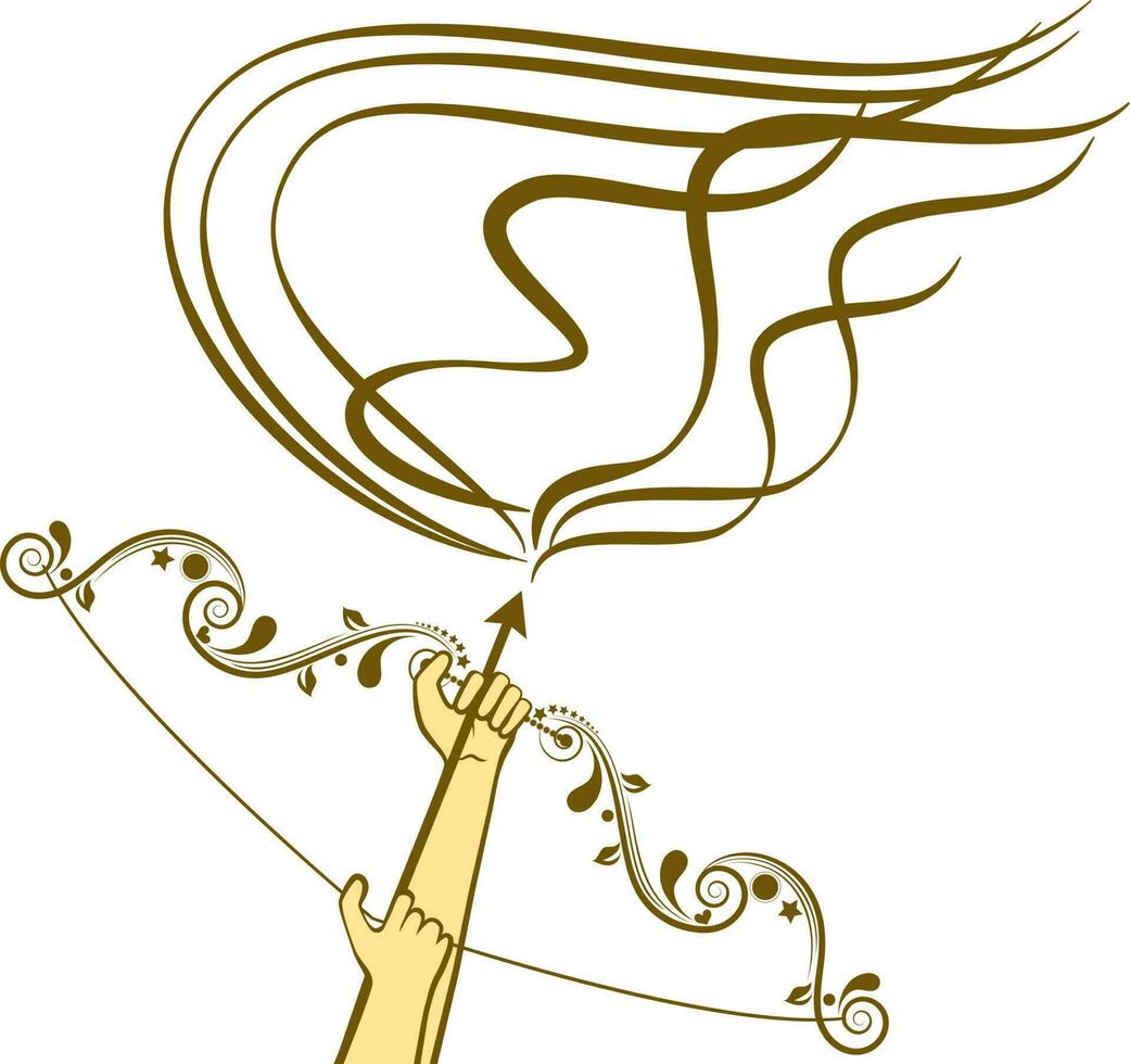 Hand holding bow with arrow for festival of dussehra. vector