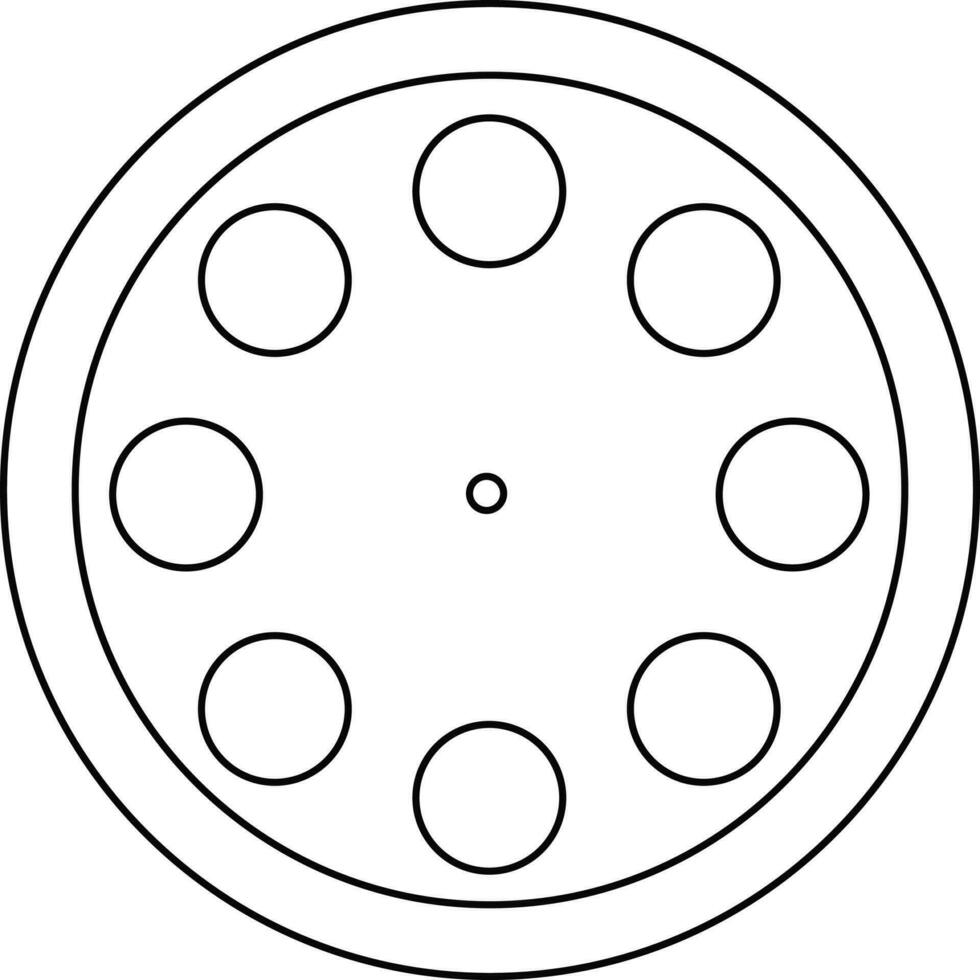 Black line art illustration of a round film reel. vector